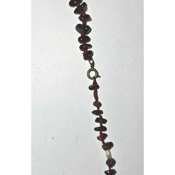 Vintage Necklace Garnet & Pearl Chip Bead With Metal Clasp 18 Inches Handmade Je - Picture 6 of 6